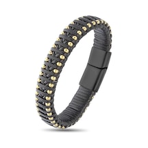 Brezza Lusso Jewelry Hakiki Deri Sarı Dorica Toplu Özel Çelik Erkek Bileklik