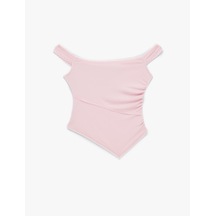 Koton Modal Karışımlı Dantel Detaylı Slim Fit Asimetrik Kolsuz Bluz Pembe 6sal30121ık Gül