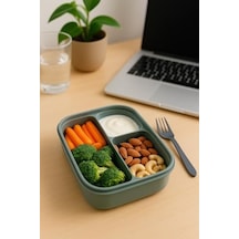 Vakumlu Lunchbox Yemek Kabı Sızdırmaz, Taşınabilir Ve Sağlıklı Saklama Kutusu Çatal Kaşık Bölmeli Gıda Dostu Yeşil Bakır