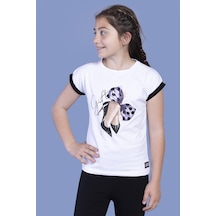 Toontoy Kids Toontoy Kız Çocuk Baskılı Bisiklet Yaka Kısa Kollu Tişört Beyaz