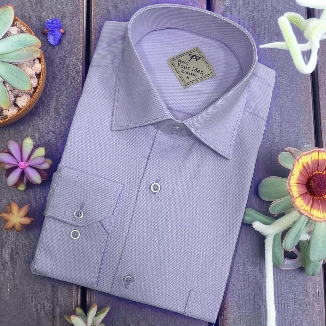 Klasik %100 Cotton Uzun Kollu Terletmeyen Kışlık Flanel Kumaş Lila Gömlek Regular Kalıp -10399 Lila