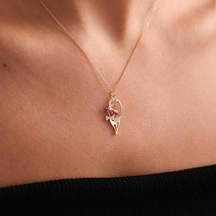 Sevimli Altın Kedi Kolye Ruby T12949