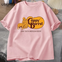 Cappy Varil Capybara T-shirt Erkekler Yaz Pamuk Kısa Kollu Rahat Grafikli Tişört Erkek Giysil Trz-3394 Pembe