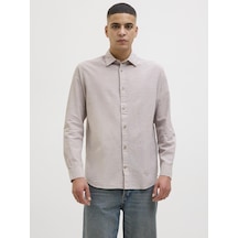 Jack & Jones Erkek Keten Karışımlı Gömlek - Summer - 12269315 Crockery Çok Renkli