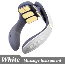 Beyaz-boyun Masajı 12 Kafa Elektrikli Servikal Masaj Nabız Manyetik Terapi Sıcak Kompres Boyun Koruyucu Uzaktan Kumandalı 15 Dişli