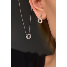 Papatya Silver 925 Ayar Gümüş Rodyum Kaplama Yuvarlak Kolye ve Küpe Set