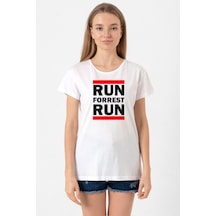 Forrest Gump Run Forrest Run Beyaz Kadın Bisikletyaka Tshirt 001
