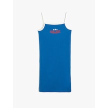 Koton Mini Kalem Elbise İnce Askılı Ribanalı İşleme Detaylı Pamuklu Saks 4skg80147ak Saks Mavi