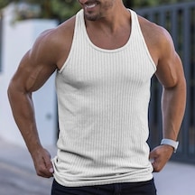 Novahub Beyaz Su Erkek Düz Renk Sıkma İlkbahar/yaz Örgü Dikey Şerit Vücut Geliştirme Fitness Yelek Erkek I-line Yelek - Xl Beyaz