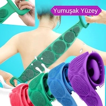 Çift Taraflı Banyo Hamam Lifi Silikon Masajlı Yumuşak Duş Lifi Uzun Ömürlü Hazır Banyo Kesesi 4741 Açık Mavi
