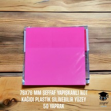 Pembe 76x76 Mm Şeffaf Yapışkanlı Not Kağıdı Plastik Silinebilir Yüzey 50 Yaprak