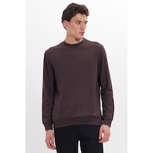 Tudors Erkek Standart Fit Normal Kesim Uzun Kollu Ekstra Soft Modal Kumaş Bisiklet Yaka Kahverengi Sweatshirt-50225