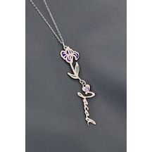 Papatya Silver 925 Ayar Gümüş Rodyum Kaplama Özel Tasarım Kalp Doğum Taşlı Mineli Şubat Ayı Çiçeği, Isim Kolye