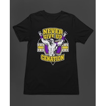 Bumeta John Cena Never Give Up Motivasyon Unisex Tişört T-shirt Siyah