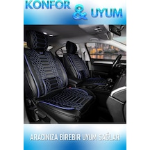 Bmw 1 Serisi 120 Uyumlu Lüks Deri Oto Koltuk Kılıfı Ön Arka Takım Set Siyah Mavi Royal Model Fs