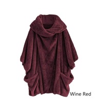 Novahub Kadınlar Casual Katı Balıkçı Yaka Büyük Cepler Pelerin Vintage Büyük Boy Palto Bordo - 5xl Bordo