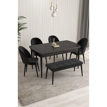 Rovena Modica Siyah Mermer Desen 80x132 Açılabilir Yemek Masası Takımı 4 Sandalye, 1 Bench Siyah 1592