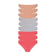 9 Adet Süper Eko Set Likralı Kadın Slip Külot Ten Gri Fuşya Beden: S Standart