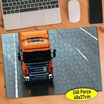 Uzun Araç Turuncu Tır 240 Parça Puzzle Yapboz Tablo-65701971