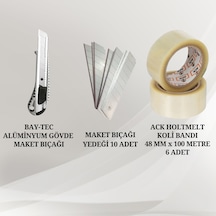 Alümniyum Metal Maket Bıçağı + 10 Adet Yedek ve Ack Holtmelt Koli Bandı 6 Adet Seti