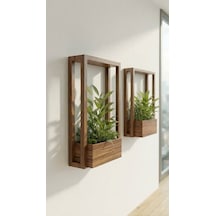 Delmesiz Montaj Masif Ahşap Duvar Saksılığı - Çift Taraflı Bantlı Dekoratif Çiçeklik 40x100 Cm Bordo