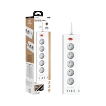 Akım Korumalı Priz, 5'li Priz Soketi, 5x Fiş Soketi, 2x Usb Girişi, 2x Type-c Girişi, Işıklı Gövde, Isıya Daya 0