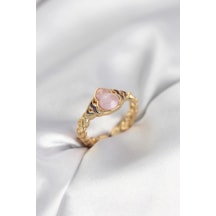 Bijuteri Kolye Gold Renk Pembe Damla Model Kadın Yüzük