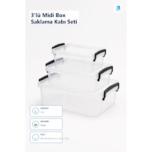 3'lü Midi Box Saklama Kabı Seti Çok Renkli 1,2/2,2/3,5 L