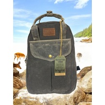 Vintage Deri Kanvas Su Geçirmez Disayn Unisex Gezi Okul Kamp Seyahat Sırt Çantası 28x39cm Siyah