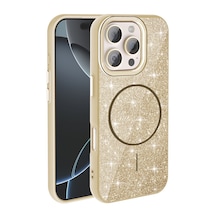 Apple, Uyumlu iPhone 16 Pro Max Kılıf M-safe Şarj Özellikli Parlayan Simli Zore Okso Kapak Gold