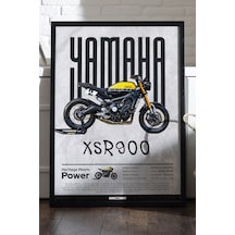 Yamaha Xsr 900 Siyah Ahşap Çerçeveli Poster, Dekoratif Motosiklet Duvar Tablosu