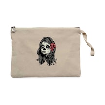 La Calavera Portre Krem Clutch Astarlı Cüzdan / El Çantası