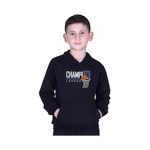 Fyk Kids Kapüşonlu Kanguru Cepli Champıon Baskılı Erkek Çocuk Sweatshirt Siyah