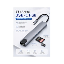8 Portlu Usb-c Hub Çoklayıcı Adaptör 1000mbps Rj45 Kablolu İnternet, 4k 30hz Hdmı Görüntü Aktarımı, Pd Şarj, Sd/tf Kart Desteği, 5gbps Hızlı Veri Aktarımı Macbook, Notebook Ve Tablet Uyumlu