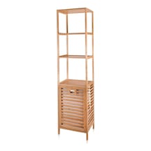 Marka Bambu 4 Raflı Banyo Düzenleyici Dolap Ve Çamaşır Sepeti 160x40x33 Cm Çok Renkli