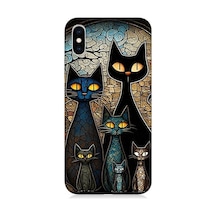 Apple Uyumlu iPhone Xs Max Vitray Kedi Ailesi Desenli Silikon Kılıf