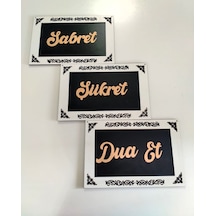 Sabret Şükret Dua Et 3lü Set Duvar Süsü Beyaz Çerçeveli Gold Ve
