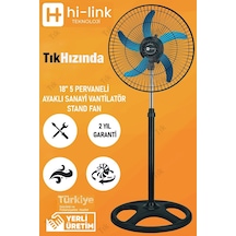 Hi-Link Vantilatör 5 Metal Kanatlı 3 Kademe 18" Sanayi Tipi - 80W Siyah
