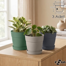Tabaklı Delikli Plastik Çiçek Saksısı, 17 Cm 2.2 Lt, 3 Adet, Karışık Diğer