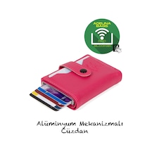 Adelina Bags Adelina Fuşya Nova Deri Mekanizmalı Çıt Çıtlı Kartlık Cüzdan 7cm Fuşya