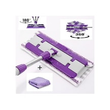 Mandalı Mor Mop Kıskaçlı Cam Silme Mopu Mikrofiber Yedek Bezli Yer Duvar Cam Fayans Silme Mopu 50 x 22