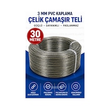 3 Mm Pvc Kaplama Çelik Çamaşır Teli 30 Metre Paslanmaz Güçlü Çamaşır Asma Teli İç Ve Dış Mekan Kulla Çok Renkli