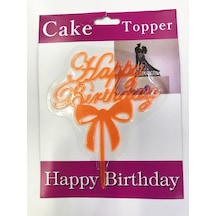 Happy Birthday Yazılı Fiyonklu Pasta Kek Çubuğu Turuncu Renk