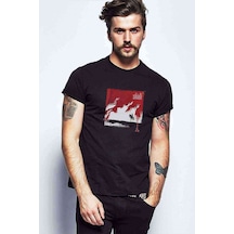 Svartir Sandar Baskılı Siyah Erkek Tshirt