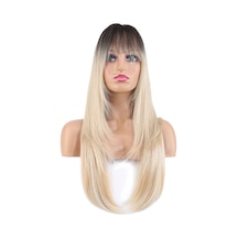 Katlı Kesim Perçemli Düz Fiber Sentetik Uzun Boy Peruk / / Platin Ombre Ve Röfleli - Grsy-739992 Renkli
