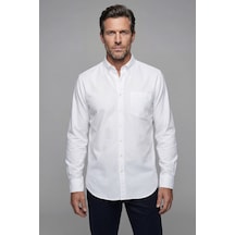 Bisse Regular Fit Paşa Yaka Tek Cep Pamuk Beyaz Erkek Gömlek Gmkls4kps242046 D01