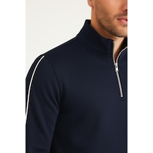 We&me Regular Fit Yarım Fermuarlı Dik Yaka Basic Sweatshirt Lacivert