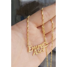 925 Ayar Gümüş 24 Ayar Altın Kaplama 2 Isimli Kalpli Kolye Gold
