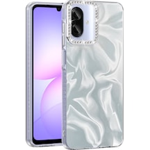 Samsung Uyumlu  Galaxy A07 Kılıf Airbagli Parlak Taş Detay Tasarımlı Zore Esila Kapak - Beyaz Beyaz