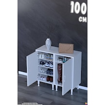 Modilayn Alba Ayakkabılık - Kapaklı 4 Raf 6 Bölmeli Dar Alanlar İçin Çok Amaçlı Dolap 100 Cm Beyaz